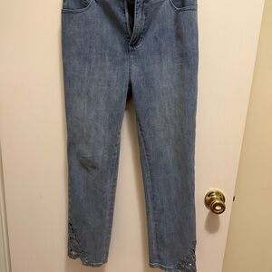 Soft Surroundings Light Blue Cropped Denim Jeans with Lace Trim